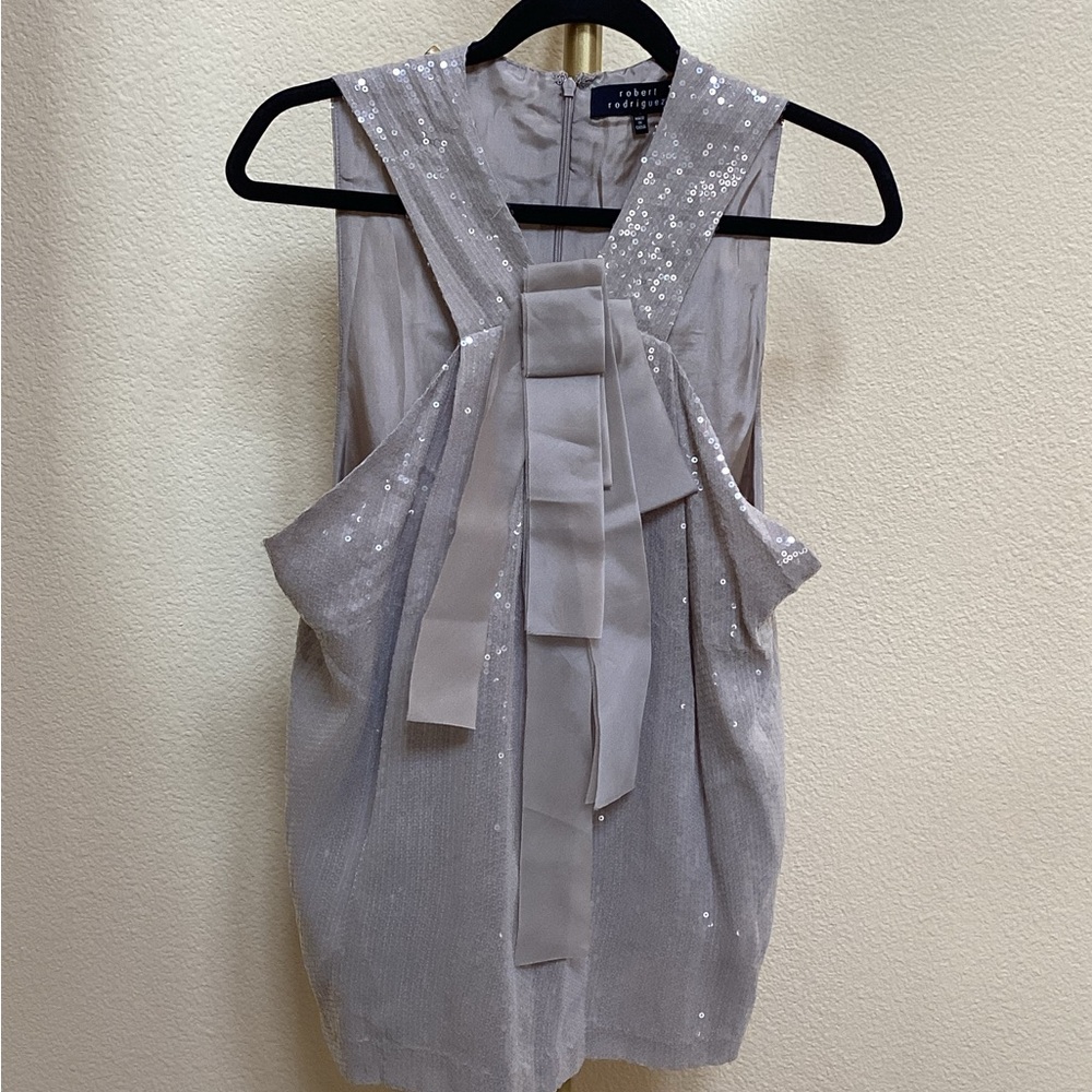 Robert Rodriguez Taupe Sequin Tank with Bow